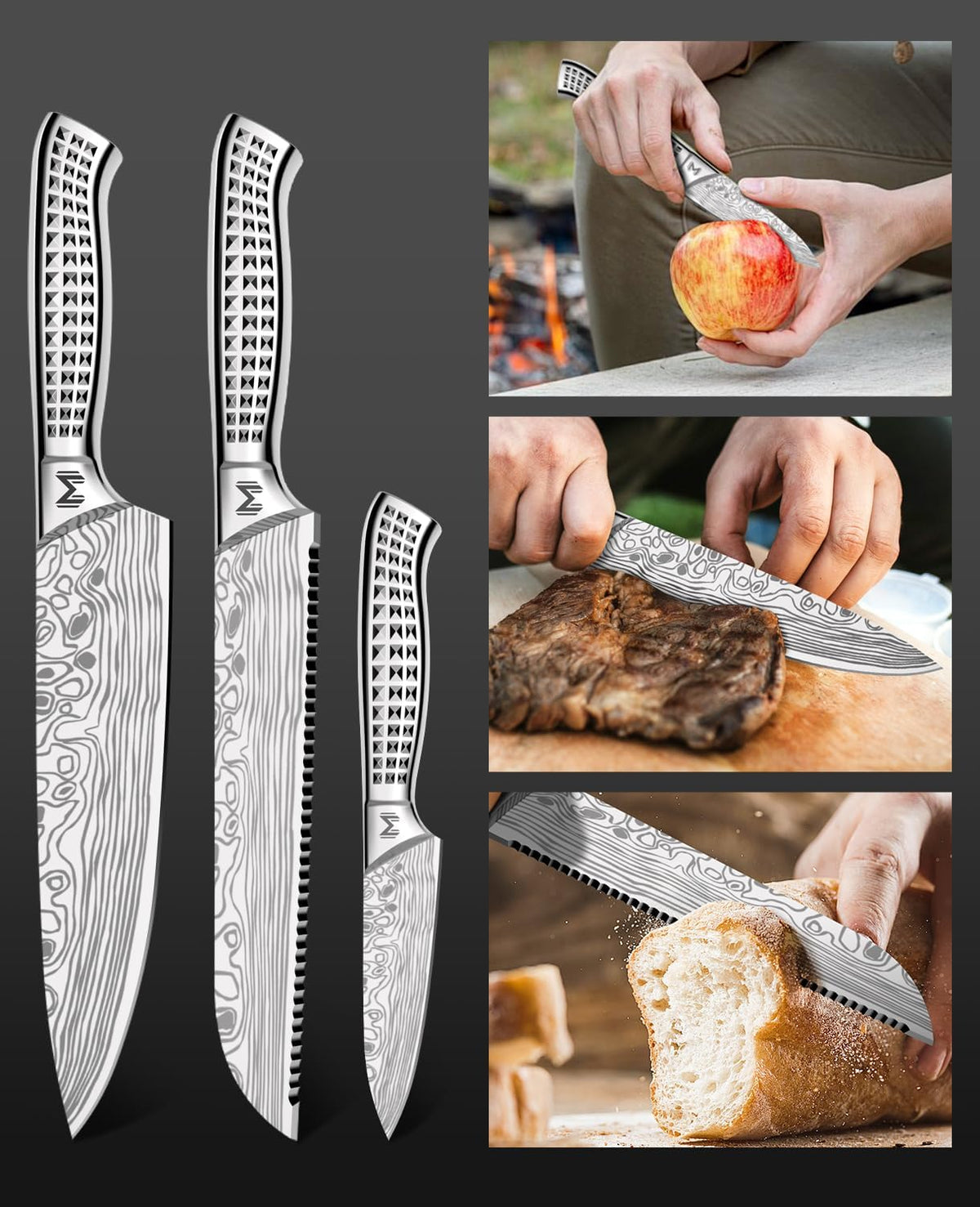 4PCS Kitchen Knife Set,High-Carbon Stainless Steel Chef Knife Set, Portable Knife Roll Bag, Portable Knives for Outdoor Camping and Travel