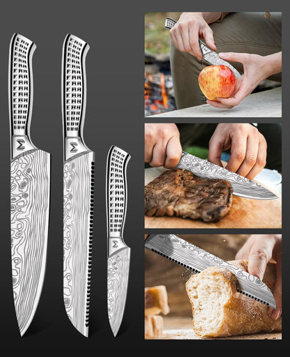 4PCS Kitchen Knife Set,High-Carbon Stainless Steel Chef Knife Set, Portable Knife Roll Bag, Portable Knives for Outdoor Camping and Travel