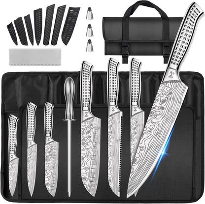 4PCS Kitchen Knife Set,High-Carbon Stainless Steel Chef Knife Set, Portable Knife Roll Bag, Portable Knives for Outdoor Camping and Travel