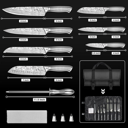 4PCS Kitchen Knife Set,High-Carbon Stainless Steel Chef Knife Set, Portable Knife Roll Bag, Portable Knives for Outdoor Camping and Travel