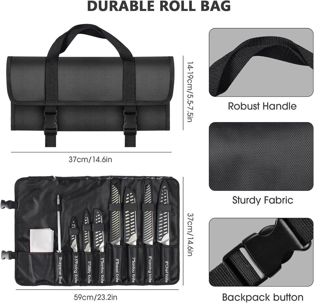 4PCS Kitchen Knife Set,High-Carbon Stainless Steel Chef Knife Set, Portable Knife Roll Bag, Portable Knives for Outdoor Camping and Travel