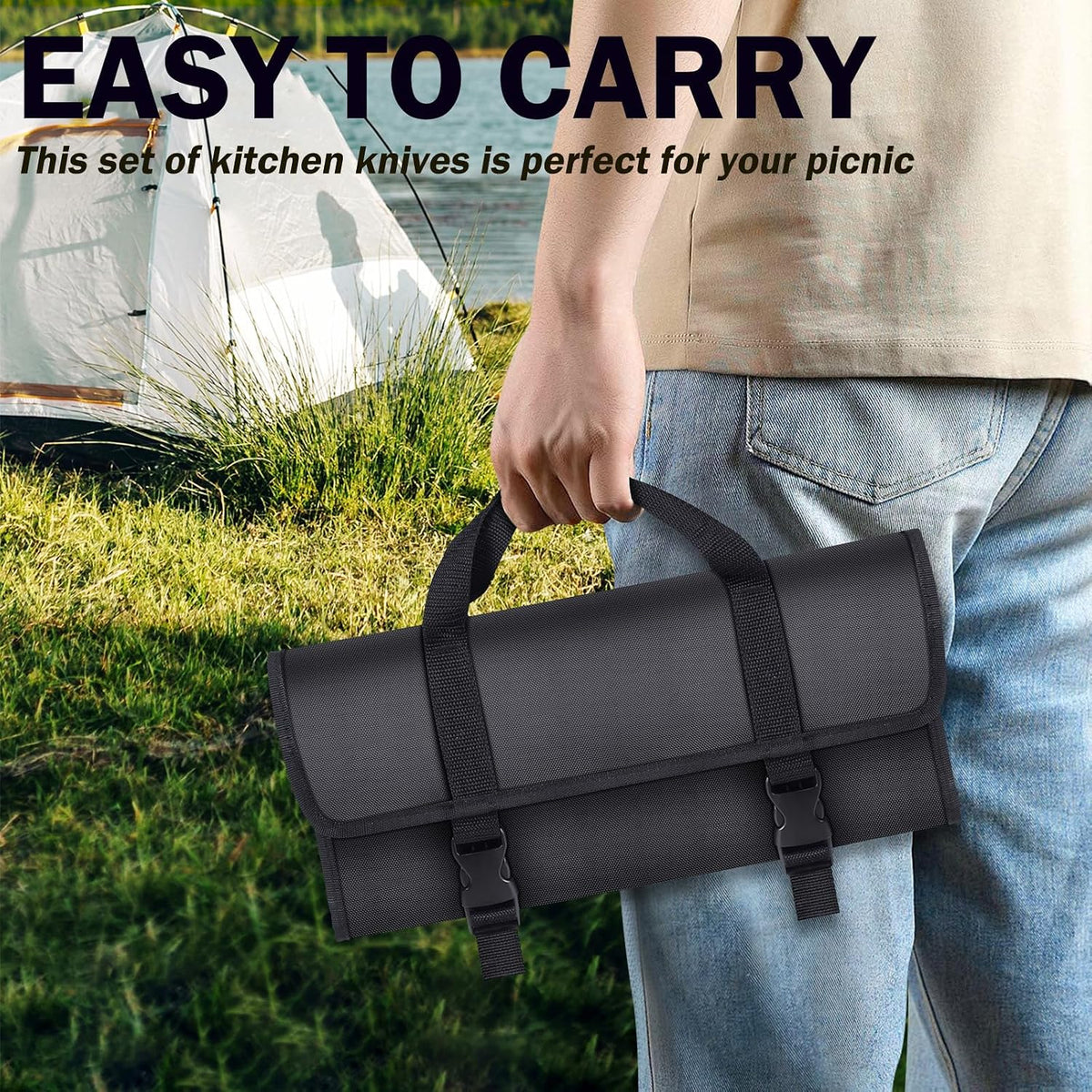 4PCS Kitchen Knife Set,High-Carbon Stainless Steel Chef Knife Set, Portable Knife Roll Bag, Portable Knives for Outdoor Camping and Travel