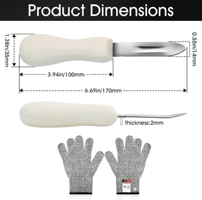 Stainless Steel Oyster Shucking Knife with Cut Resistant Gloves