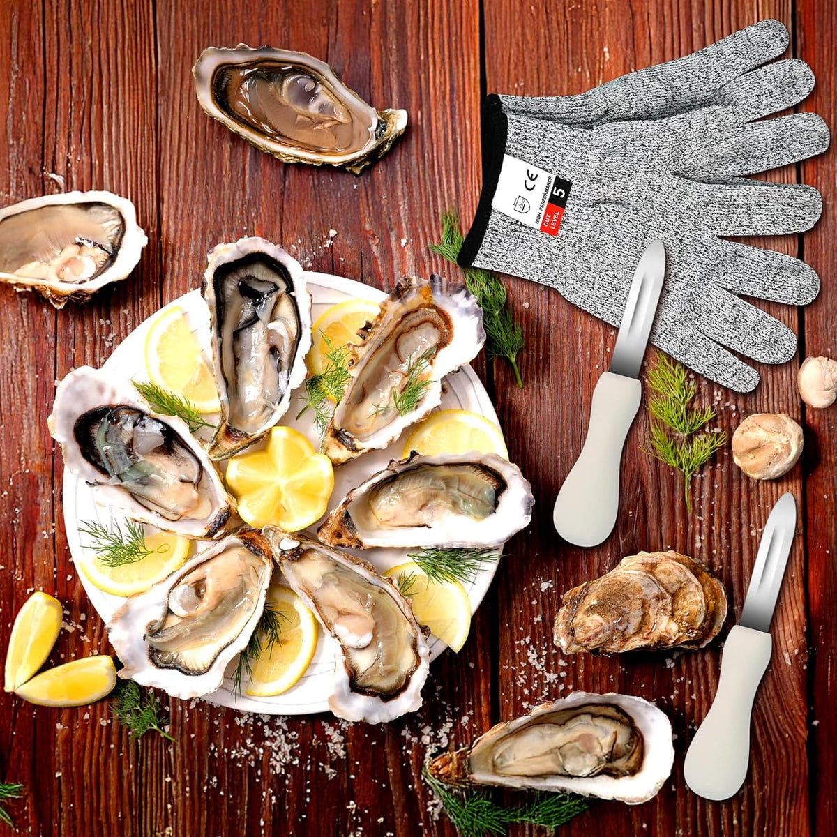 Stainless Steel Oyster Shucking Knife with Cut Resistant Gloves