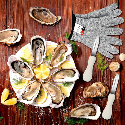 Stainless Steel Oyster Shucking Knife with Cut Resistant Gloves