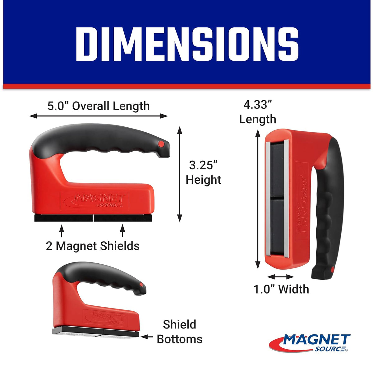 Strong Magnet with Ergonomic Handle - 100 lb Pull Force, Red, 07501