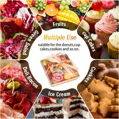 50Pcs Small Charcuterie Boxes with Clear Lids Kraft Mini Dessert Boxes with Forks and Knives 5 Inch Square Disposable Food Containers for Sandwich Cookie Sushi Cake Slice Strawberries