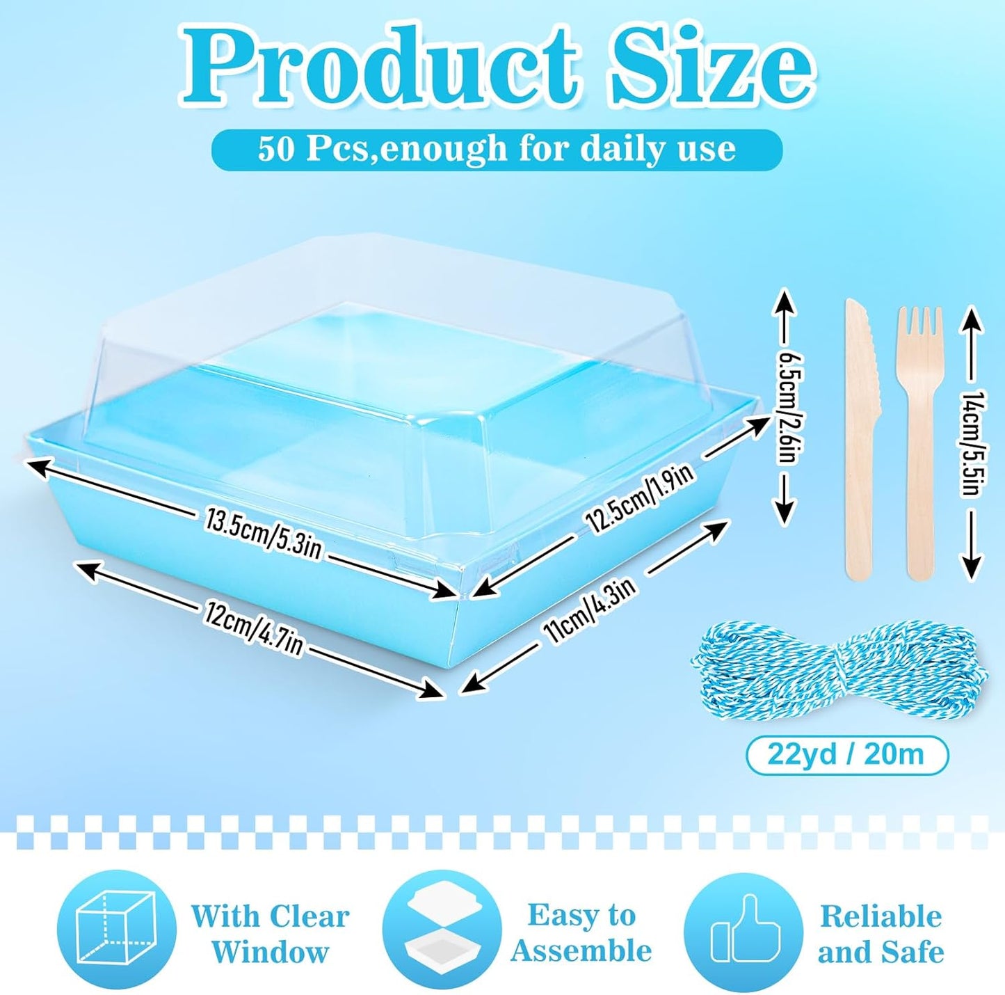 50Pcs Small Charcuterie Boxes with Clear Lids Kraft Mini Dessert Boxes with Forks and Knives 5 Inch Square Disposable Food Containers for Sandwich Cookie Sushi Cake Slice Strawberries