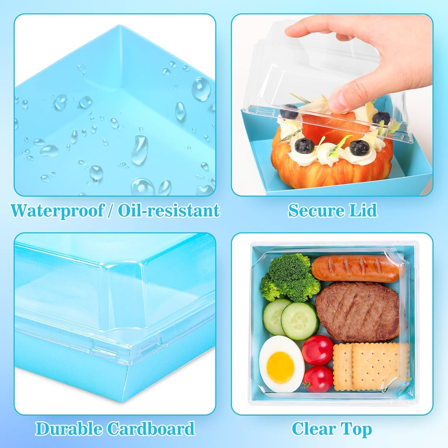 50Pcs Small Charcuterie Boxes with Clear Lids Kraft Mini Dessert Boxes with Forks and Knives 5 Inch Square Disposable Food Containers for Sandwich Cookie Sushi Cake Slice Strawberries