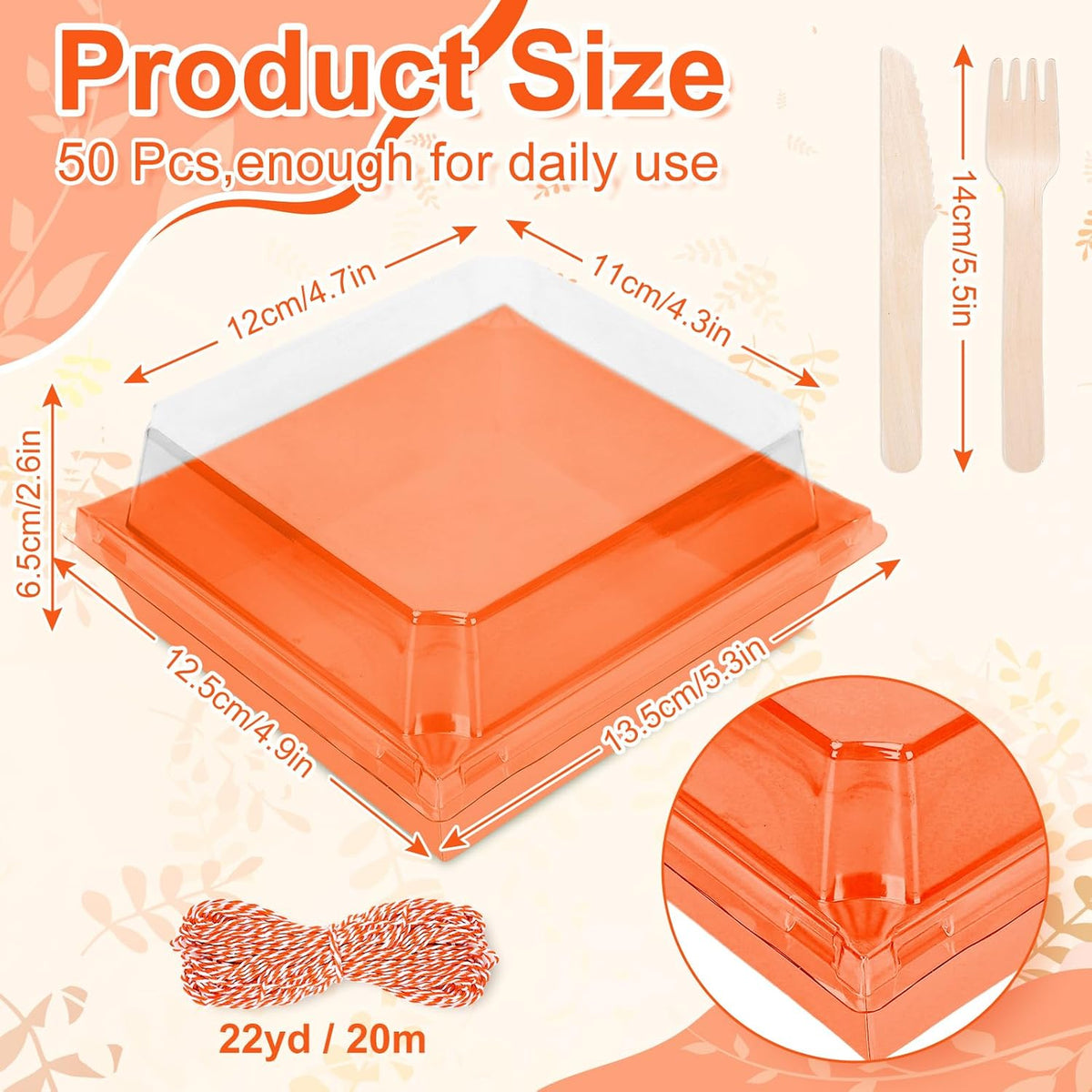 50Pcs Small Charcuterie Boxes with Clear Lids Kraft Mini Dessert Boxes with Forks and Knives 5 Inch Square Disposable Food Containers for Sandwich Cookie Sushi Cake Slice Strawberries