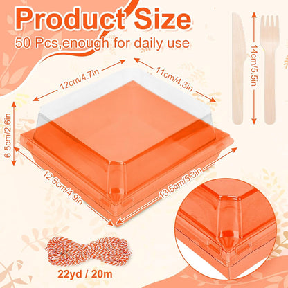 50Pcs Small Charcuterie Boxes with Clear Lids Kraft Mini Dessert Boxes with Forks and Knives 5 Inch Square Disposable Food Containers for Sandwich Cookie Sushi Cake Slice Strawberries