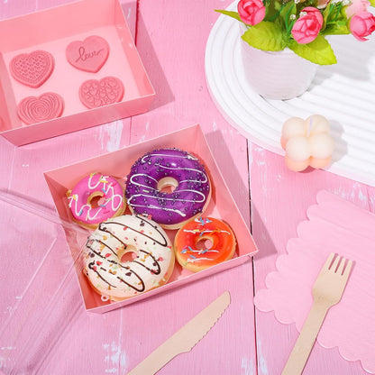 50Pcs Small Charcuterie Boxes with Clear Lids Kraft Mini Dessert Boxes with Forks and Knives 5 Inch Square Disposable Food Containers for Sandwich Cookie Sushi Cake Slice Strawberries