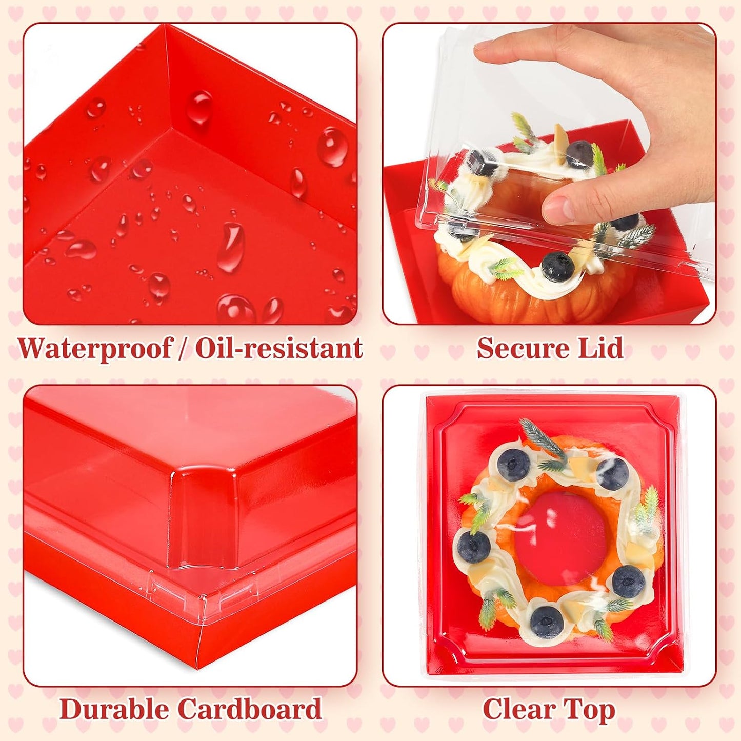 50Pcs Small Charcuterie Boxes with Clear Lids Kraft Mini Dessert Boxes with Forks and Knives 5 Inch Square Disposable Food Containers for Sandwich Cookie Sushi Cake Slice Strawberries