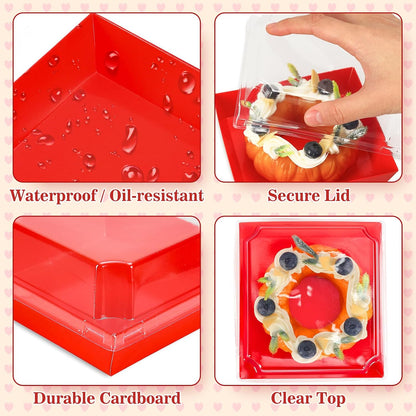 50Pcs Small Charcuterie Boxes with Clear Lids Kraft Mini Dessert Boxes with Forks and Knives 5 Inch Square Disposable Food Containers for Sandwich Cookie Sushi Cake Slice Strawberries