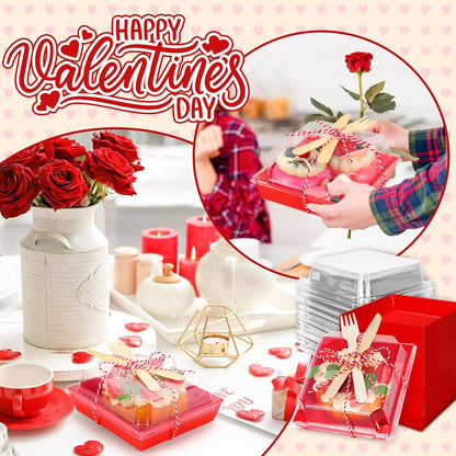 50Pcs Small Charcuterie Boxes with Clear Lids Kraft Mini Dessert Boxes with Forks and Knives 5 Inch Square Disposable Food Containers for Sandwich Cookie Sushi Cake Slice Strawberries
