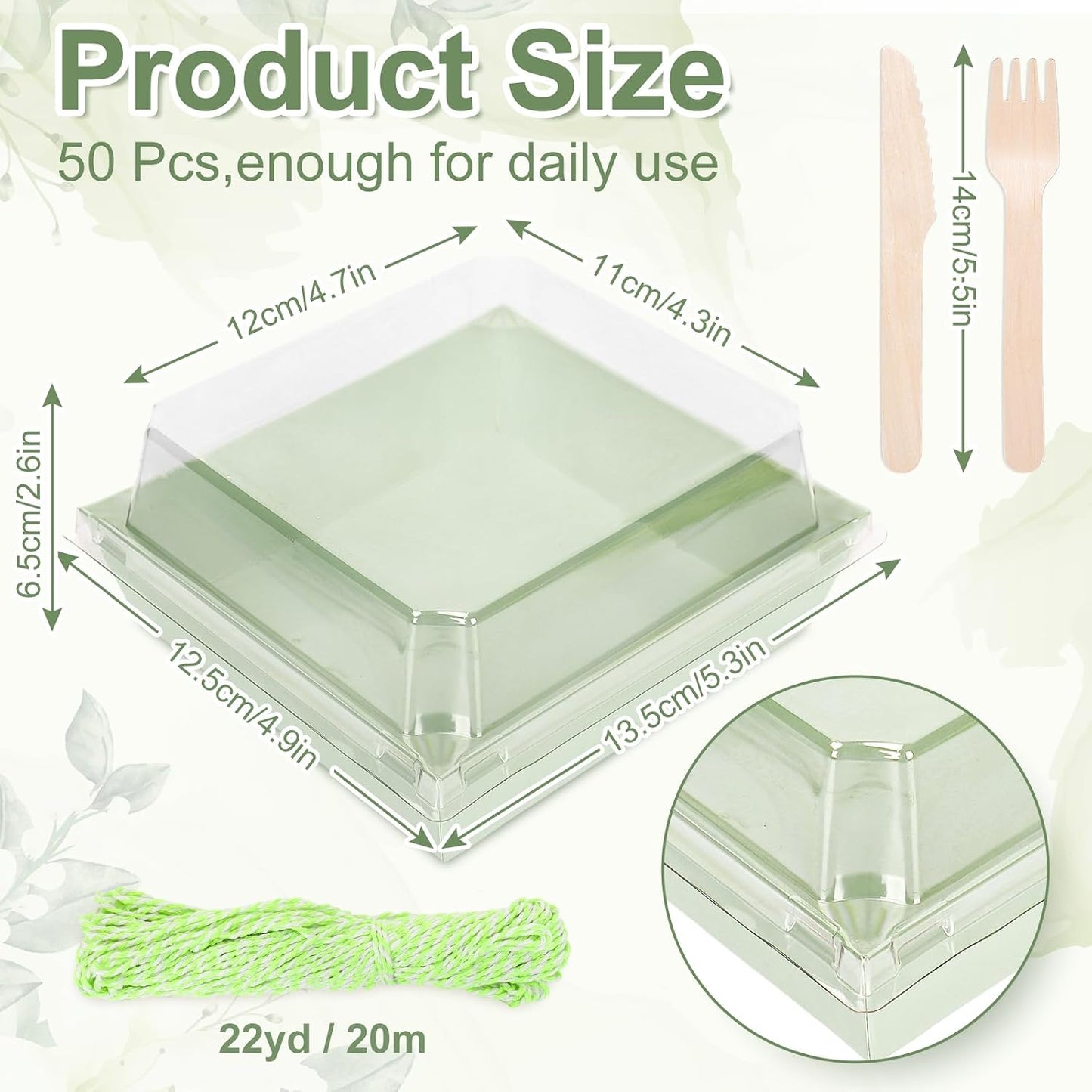 50Pcs Small Charcuterie Boxes with Clear Lids Kraft Mini Dessert Boxes with Forks and Knives 5 Inch Square Disposable Food Containers for Sandwich Cookie Sushi Cake Slice Strawberries