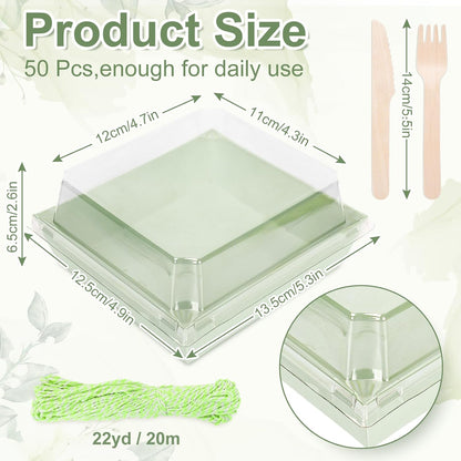 50Pcs Small Charcuterie Boxes with Clear Lids Kraft Mini Dessert Boxes with Forks and Knives 5 Inch Square Disposable Food Containers for Sandwich Cookie Sushi Cake Slice Strawberries
