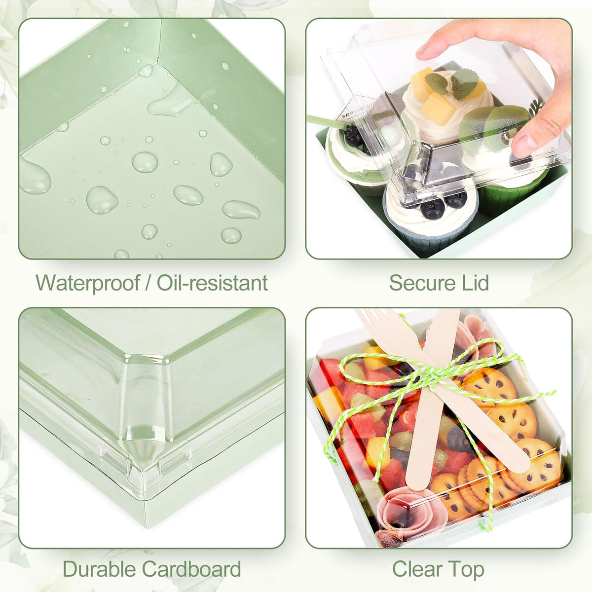 50Pcs Small Charcuterie Boxes with Clear Lids Kraft Mini Dessert Boxes with Forks and Knives 5 Inch Square Disposable Food Containers for Sandwich Cookie Sushi Cake Slice Strawberries