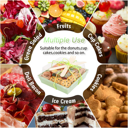 50Pcs Small Charcuterie Boxes with Clear Lids Kraft Mini Dessert Boxes with Forks and Knives 5 Inch Square Disposable Food Containers for Sandwich Cookie Sushi Cake Slice Strawberries