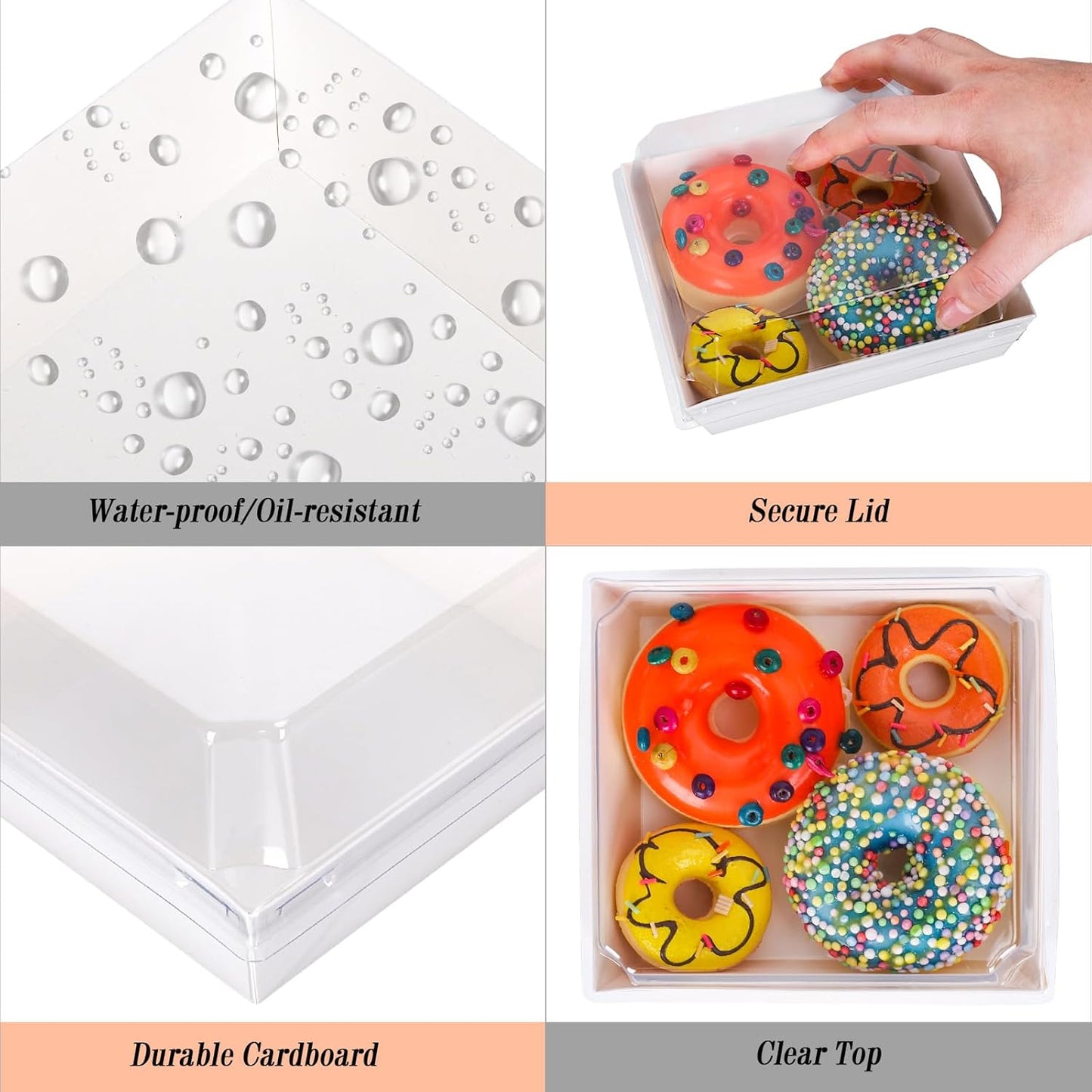 50Pcs Small Charcuterie Boxes with Clear Lids Kraft Mini Dessert Boxes with Forks and Knives 5 Inch Square Disposable Food Containers for Sandwich Cookie Sushi Cake Slice Strawberries