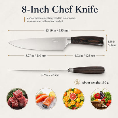 7-Inch Santoku Knife, High-Carbon Stainless Steel, Pakkawood Handle | 5Cr15MoV steel, 7-inch hollow-edge blade, Pakkawood handle, for slicing, dicing and mincing produce and proteins