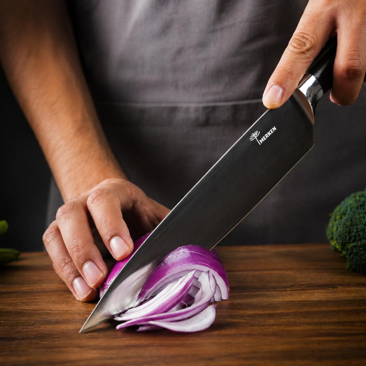 7-Inch Santoku Knife, High-Carbon Stainless Steel, Pakkawood Handle | 5Cr15MoV steel, 7-inch hollow-edge blade, Pakkawood handle, for slicing, dicing and mincing produce and proteins