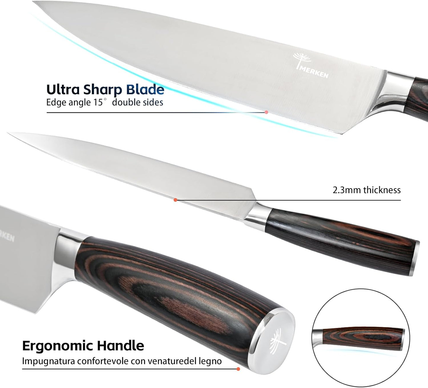 7-Inch Santoku Knife, High-Carbon Stainless Steel, Pakkawood Handle | 5Cr15MoV steel, 7-inch hollow-edge blade, Pakkawood handle, for slicing, dicing and mincing produce and proteins
