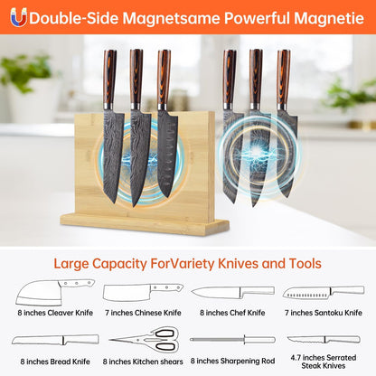 Magnetic Knife Block Holder Knife Holder Magnetic Knife Block Magnetic Knife Holder Wood Knife Set Holder Stand Knives Storage Rack for Small and medium-sized knives