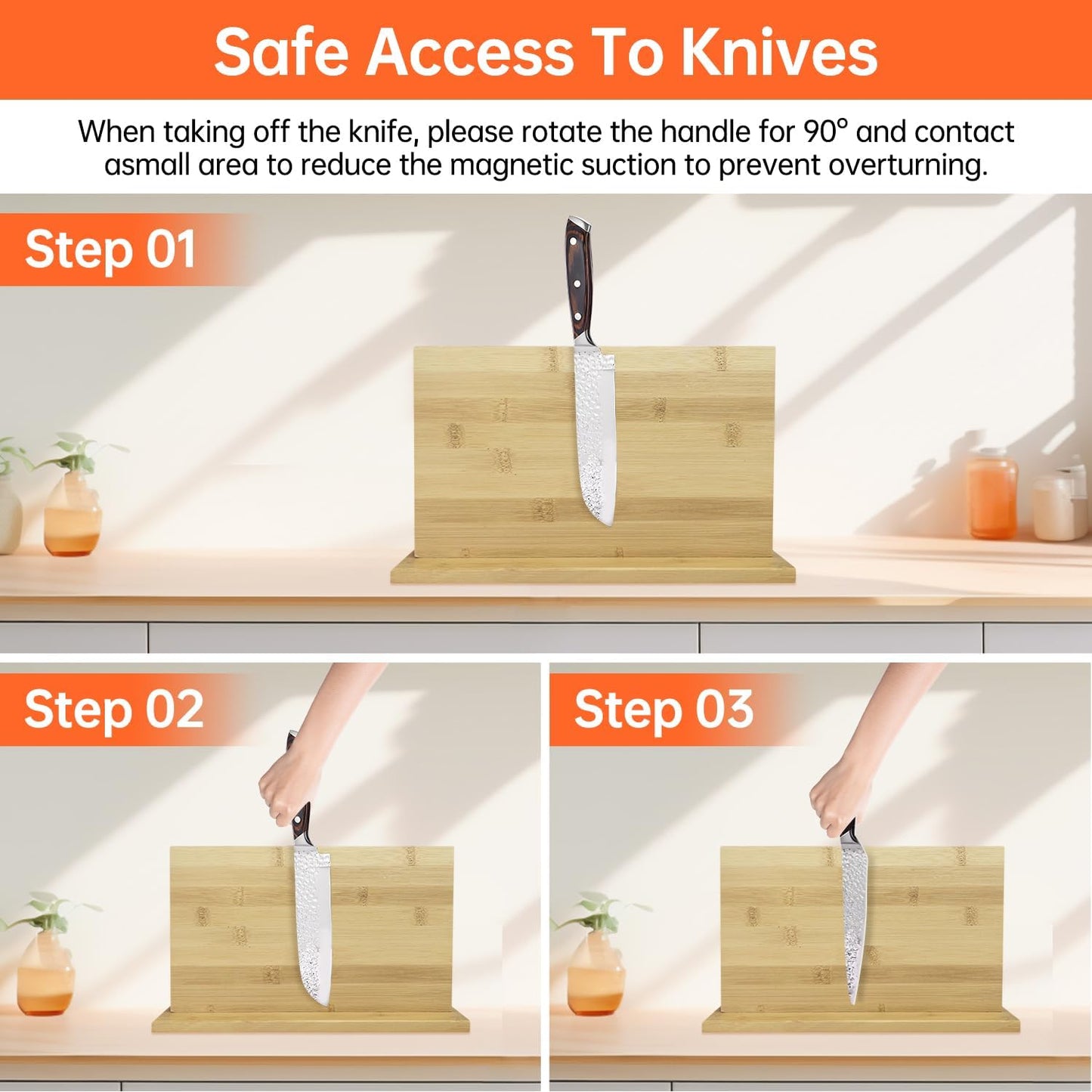 Magnetic Knife Block Holder Knife Holder Magnetic Knife Block Magnetic Knife Holder Wood Knife Set Holder Stand Knives Storage Rack for Small and medium-sized knives