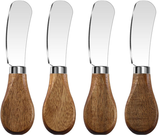 Butter Knife Spreader, Cheese Spreader Knives Set of 4, Stainless Steel Butter Knives with Acacia Wood Handle, Small Cheese Knives for Cold Butter, Soft Cheese Spreader, Jam, Charcuterie, Pastry