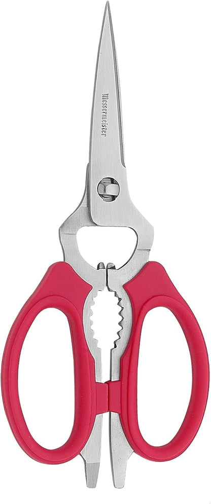 8-Inch Take-Apart Kitchen Scissors, Red - Includes Screwdriver, Nut Cracker, Jar Lid Opener/Gripper, Bottle Opener & Bone + Twig Cutter - Suitable for Lefties & Righties