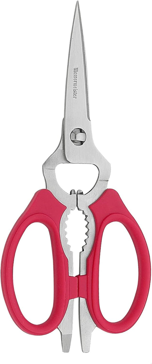 8-Inch Take-Apart Kitchen Scissors, Red - Includes Screwdriver, Nut Cracker, Jar Lid Opener/Gripper, Bottle Opener & Bone + Twig Cutter - Suitable for Lefties & Righties