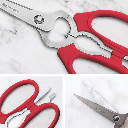 8-Inch Take-Apart Kitchen Scissors, Red - Includes Screwdriver, Nut Cracker, Jar Lid Opener/Gripper, Bottle Opener & Bone + Twig Cutter - Suitable for Lefties & Righties