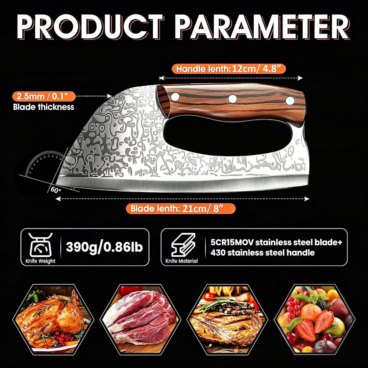 Meat Cleaver,8.6 inch Kitchen Knife Sharp Blade,Gray