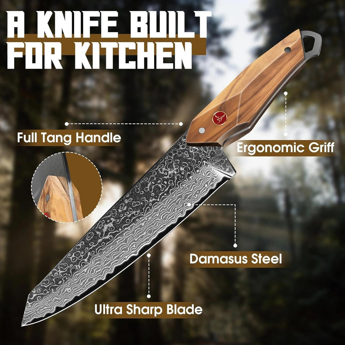 TAN REN Damascus Chef Knife 6 inch with Sheath, Japanese Kiritsuke Knife