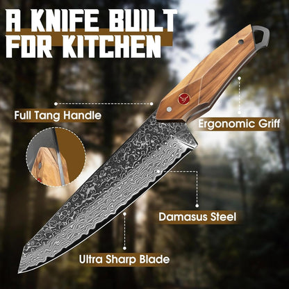 TAN REN Damascus Chef Knife 6 inch with Sheath, Japanese Kiritsuke Knife