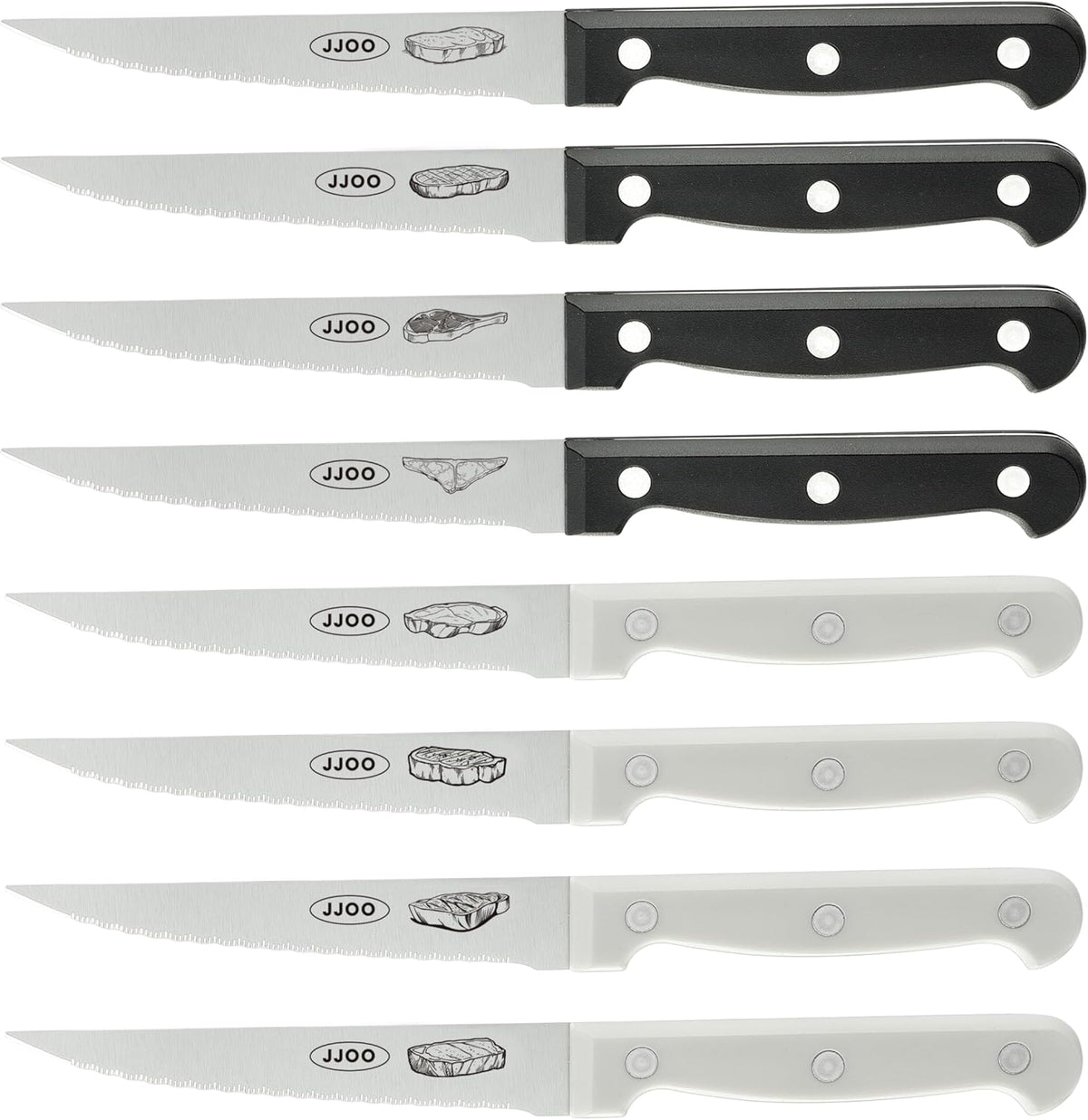 Steak Knives Set of 8, Serrated Steak Knives Set of 4 for Black and 4 for White, Dishwasher Safe (Unique Pattern)