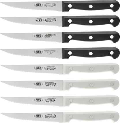 Steak Knives Set of 8, Serrated Steak Knives Set of 4 for Black and 4 for White, Dishwasher Safe (Unique Pattern)