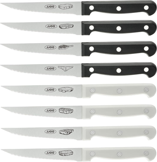 Steak Knives Set of 8, Serrated Steak Knives Set of 4 for Black and 4 for White, Dishwasher Safe (Unique Pattern)