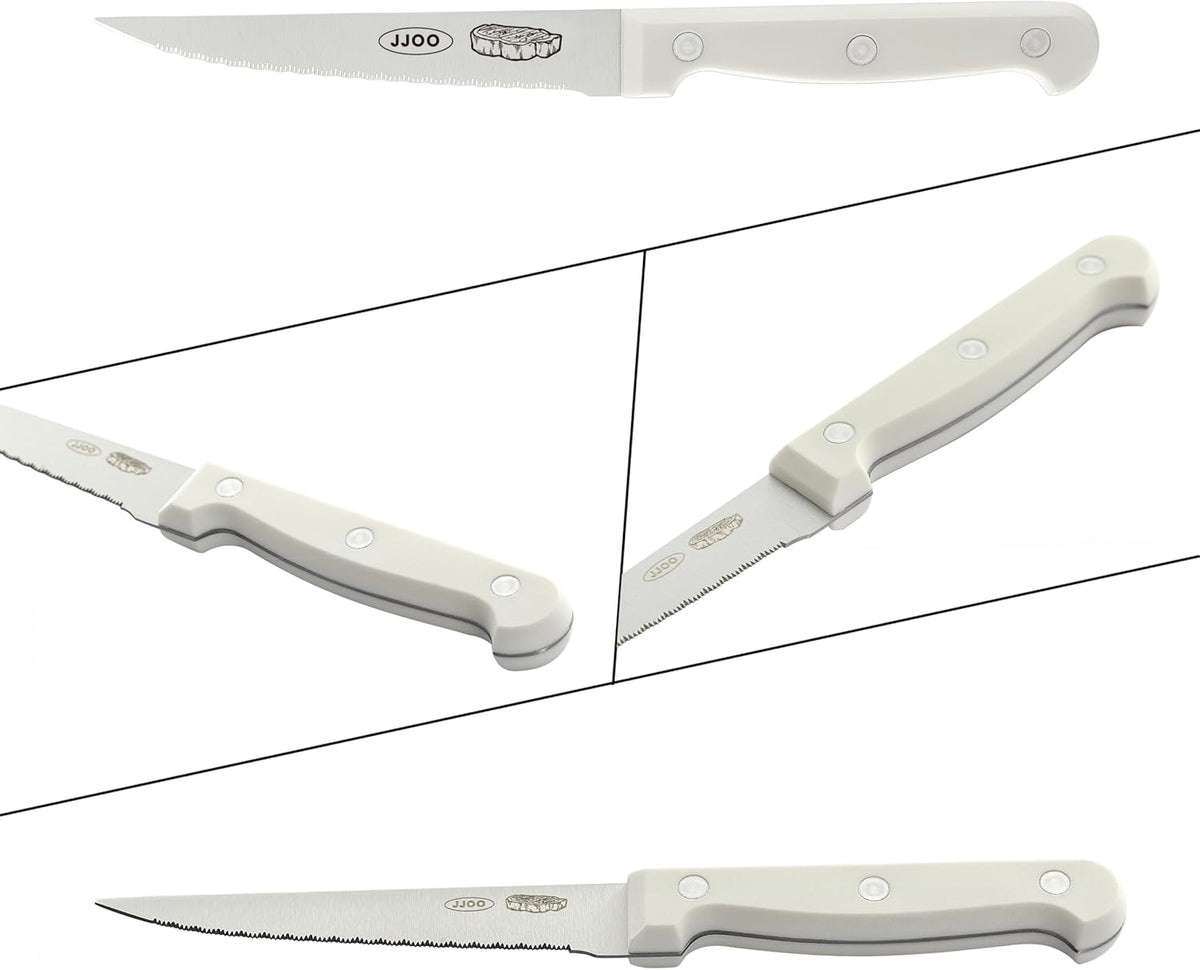 Steak Knives Set of 8, Serrated Steak Knives Set of 4 for Black and 4 for White, Dishwasher Safe (Unique Pattern)