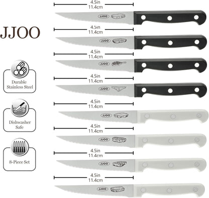 Steak Knives Set of 8, Serrated Steak Knives Set of 4 for Black and 4 for White, Dishwasher Safe (Unique Pattern)
