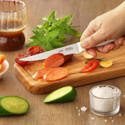 Steak Knives Set of 8, Serrated Steak Knives Set of 4 for Black and 4 for White, Dishwasher Safe (Unique Pattern)