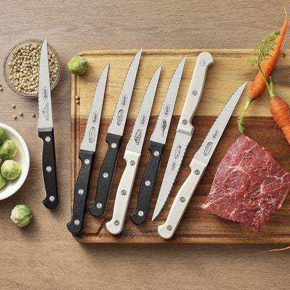 Steak Knives Set of 8, Serrated Steak Knives Set of 4 for Black and 4 for White, Dishwasher Safe (Unique Pattern)