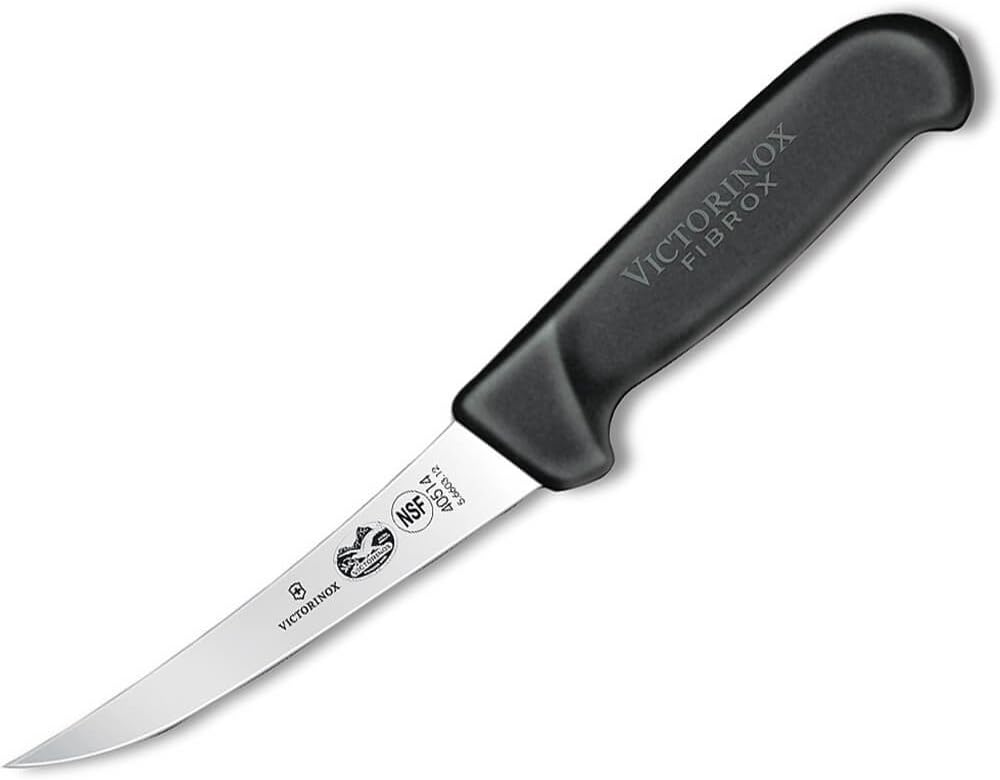 Fibrox 5" Boning Knife, Curved Semi-Stiff Stainless Blade, Black | Professional Swiss made deboning tool with ergonomic non-slip handle, dishwasher safe and NSF approved for culinary use