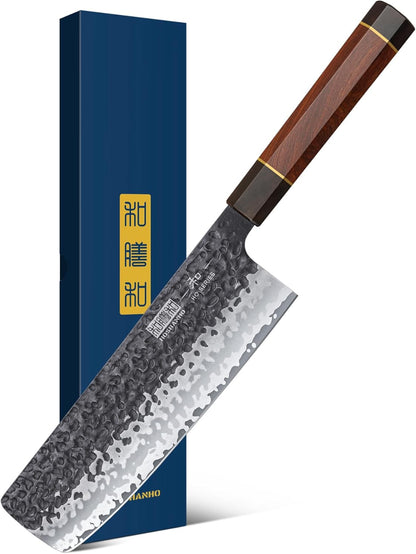 7" Nakiri Knife, Handcrafted Razor Sharp Meat Vegetable Cleaver | High Carbon Steel Asian Chopping Chef Knife, Multipurpose Vegetable Kitchen Knife with Gift Box for Men and Women