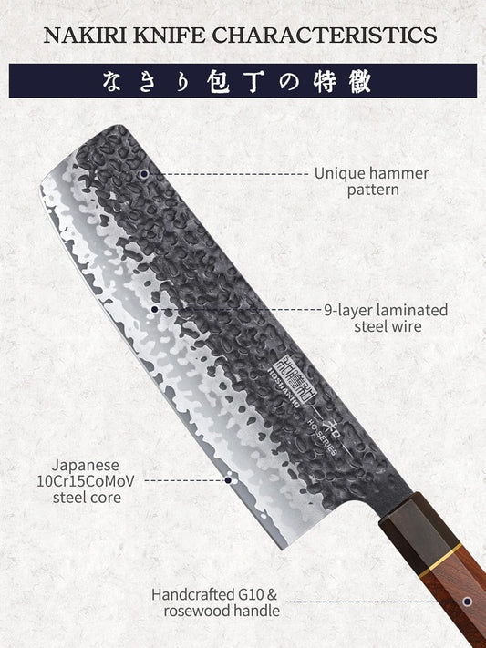 7" Nakiri Knife, Handcrafted Razor Sharp Meat Vegetable Cleaver | High Carbon Steel Asian Chopping Chef Knife, Multipurpose Vegetable Kitchen Knife with Gift Box for Men and Women