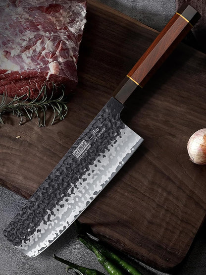 7" Nakiri Knife, Handcrafted Razor Sharp Meat Vegetable Cleaver | High Carbon Steel Asian Chopping Chef Knife, Multipurpose Vegetable Kitchen Knife with Gift Box for Men and Women