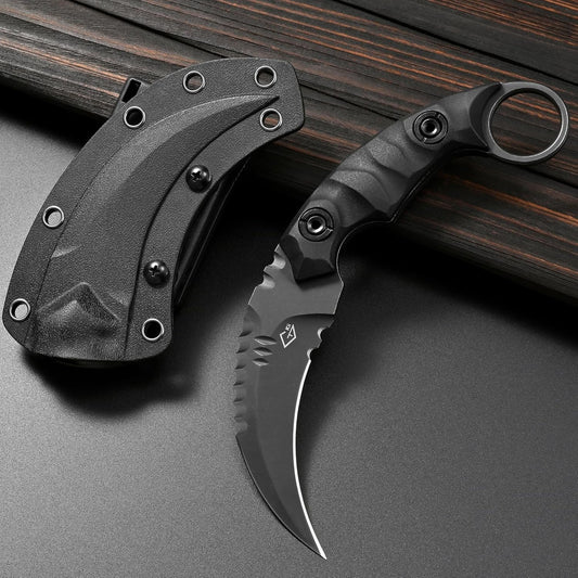 GTK691 Fixed Blade Knife D2 Steel Blade Nylon Fiberglass Handle with Kydex Sheath for Outdoor Camping Hunting Hiking Survival EDC Tool(Black)