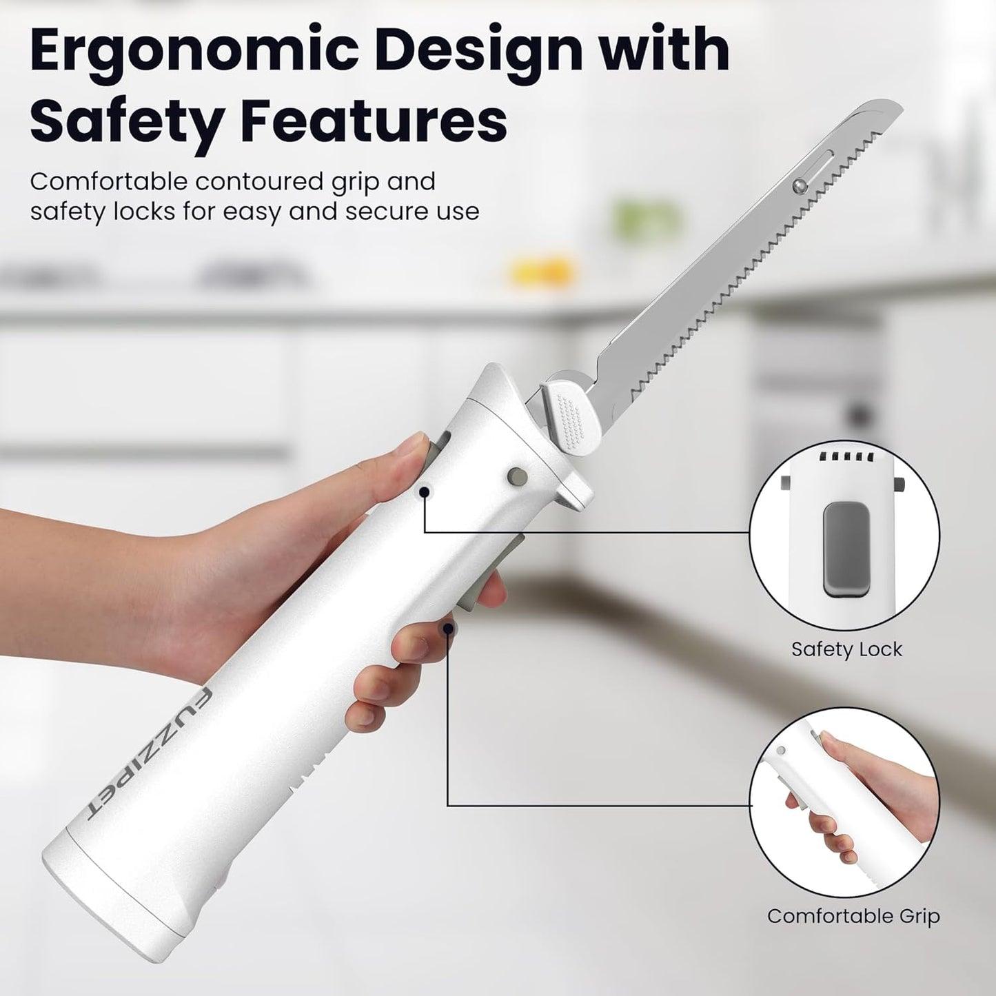 Cordless Electric Knife, Electric Bread Knife with 4 Stainless Steel Blades, Electric Cutting Knife for Cutting Meats, Poultry, Bread, Cheese & More (White)