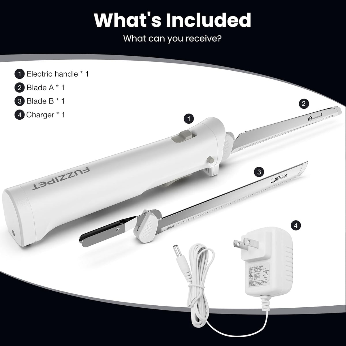 Cordless Electric Knife, Electric Bread Knife with 4 Stainless Steel Blades, Electric Cutting Knife for Cutting Meats, Poultry, Bread, Cheese & More (White)